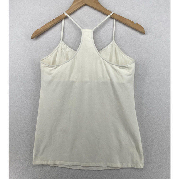 EILEEN FISHER Tank Top M Organic Cotton Jersey Racerback Halter Shelf Bra Ivory - Picture 3 of 13